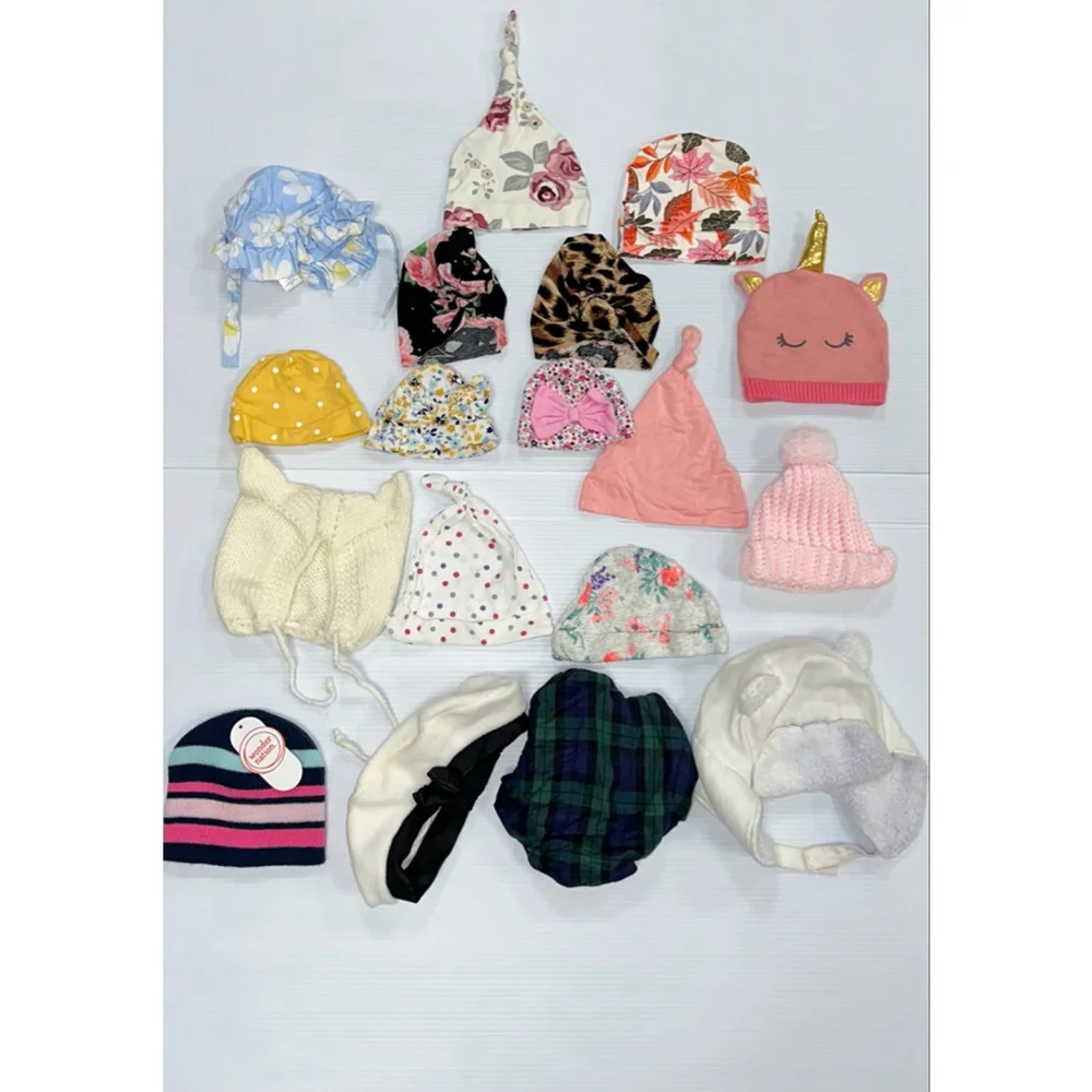 Lot of 18 Baby Girl Assorted Hats Bundle One Size Multi-color Pink